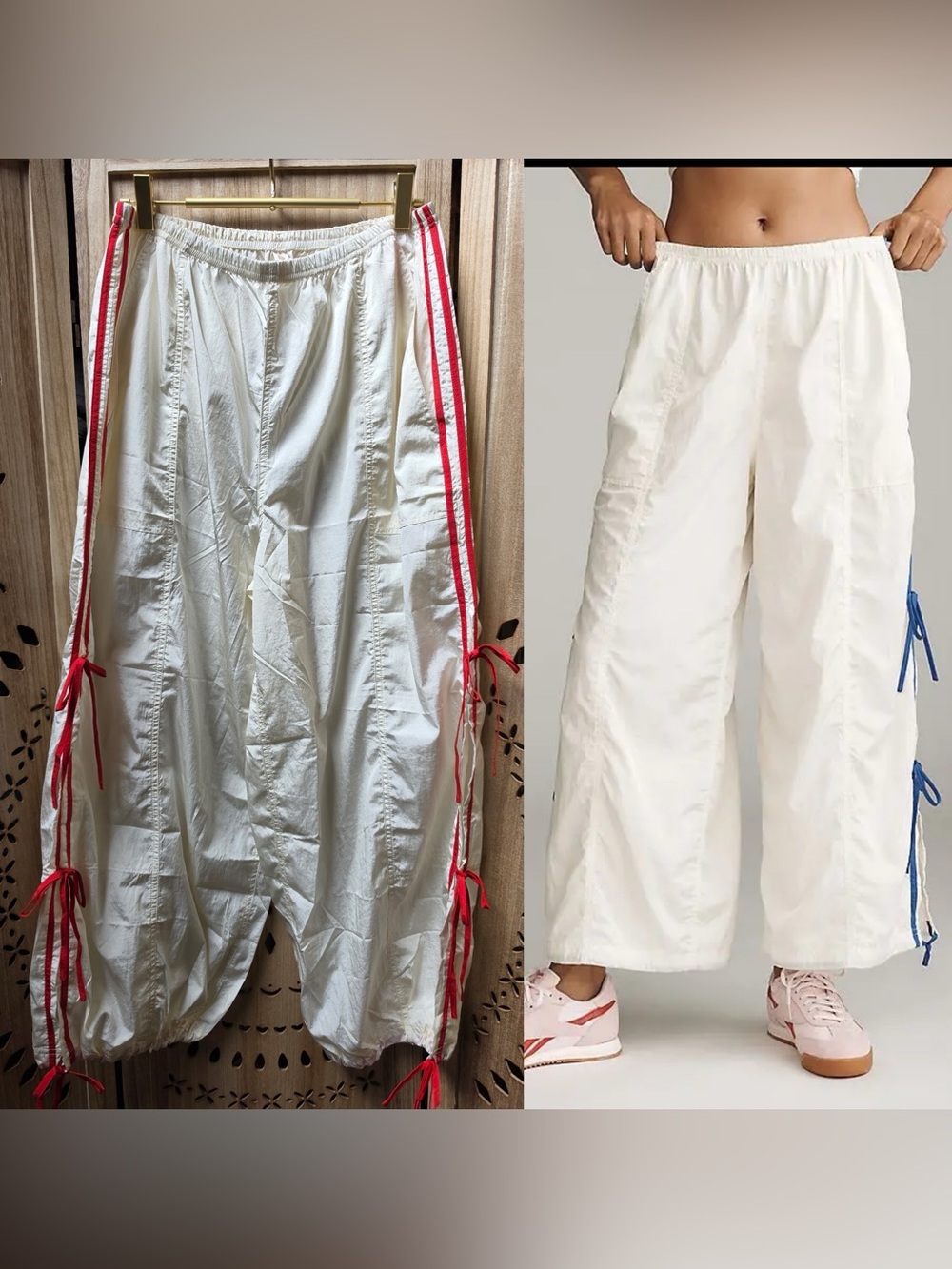 NWT Bowline Parachute Pants in cream and red by Daily Practice by Anthropologie.